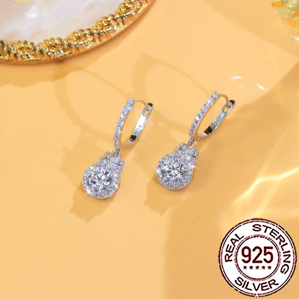 QooLady SS925 Pendientes de aro redondos de plata de ley con circonita cúbica brillante de lujo para mujer, joyería fina para fiesta de boda SE137