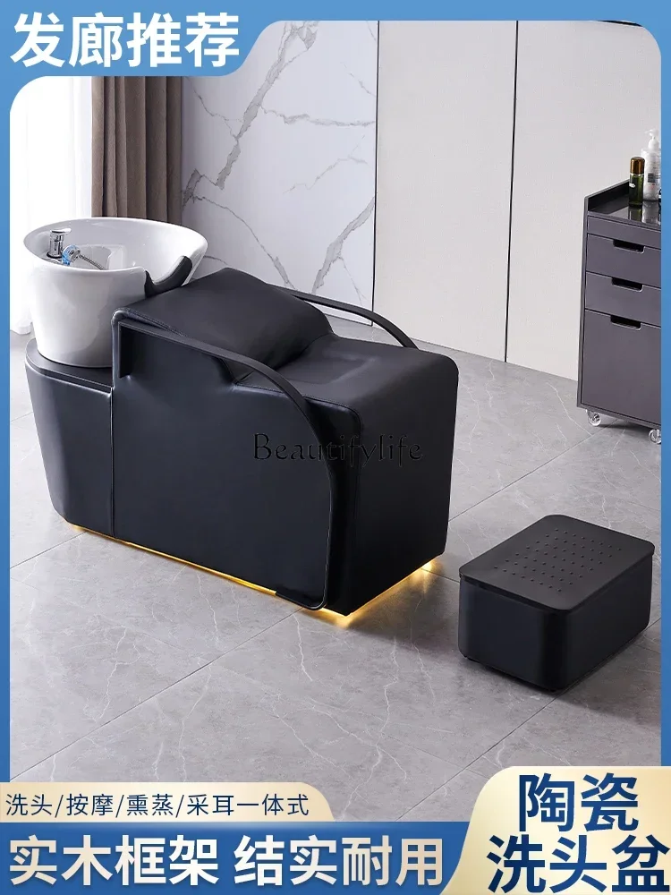 Hair Saloon Dedicated Shampoo Chair Lying Half Ceramic Basin Hair Salon Flushing Bed Hair Care Bed