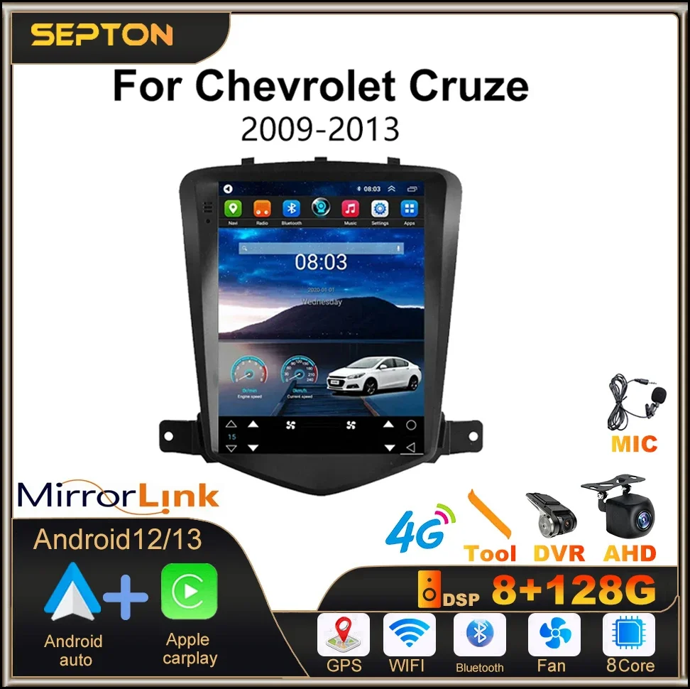 

SEPTON 9.7" Android 12 8+128G Car Radio for Chevrolet Cruze 2008-2014 CarPlay Multimedia Video Player GPS 4G 2Din HeadUnit