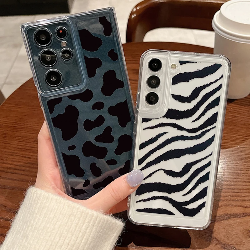 Cow Zebra Stripe Phone Case For Samsung Galaxy S24 S23 Ultra S22 S20 S21 FE A14 A34 A15 A25 A35 A52 A53 A54 A55 5G Soft Cover