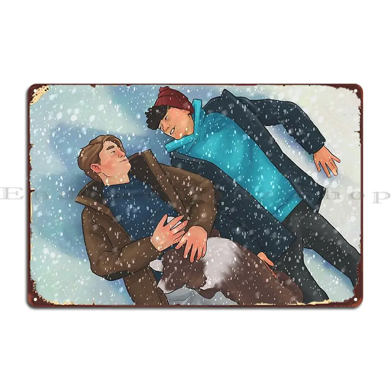 Nick And Charlie Heartstopper Snow Day Drawing Metal Plaque Create Sign Designer Designing Retro Tin Sign Poster