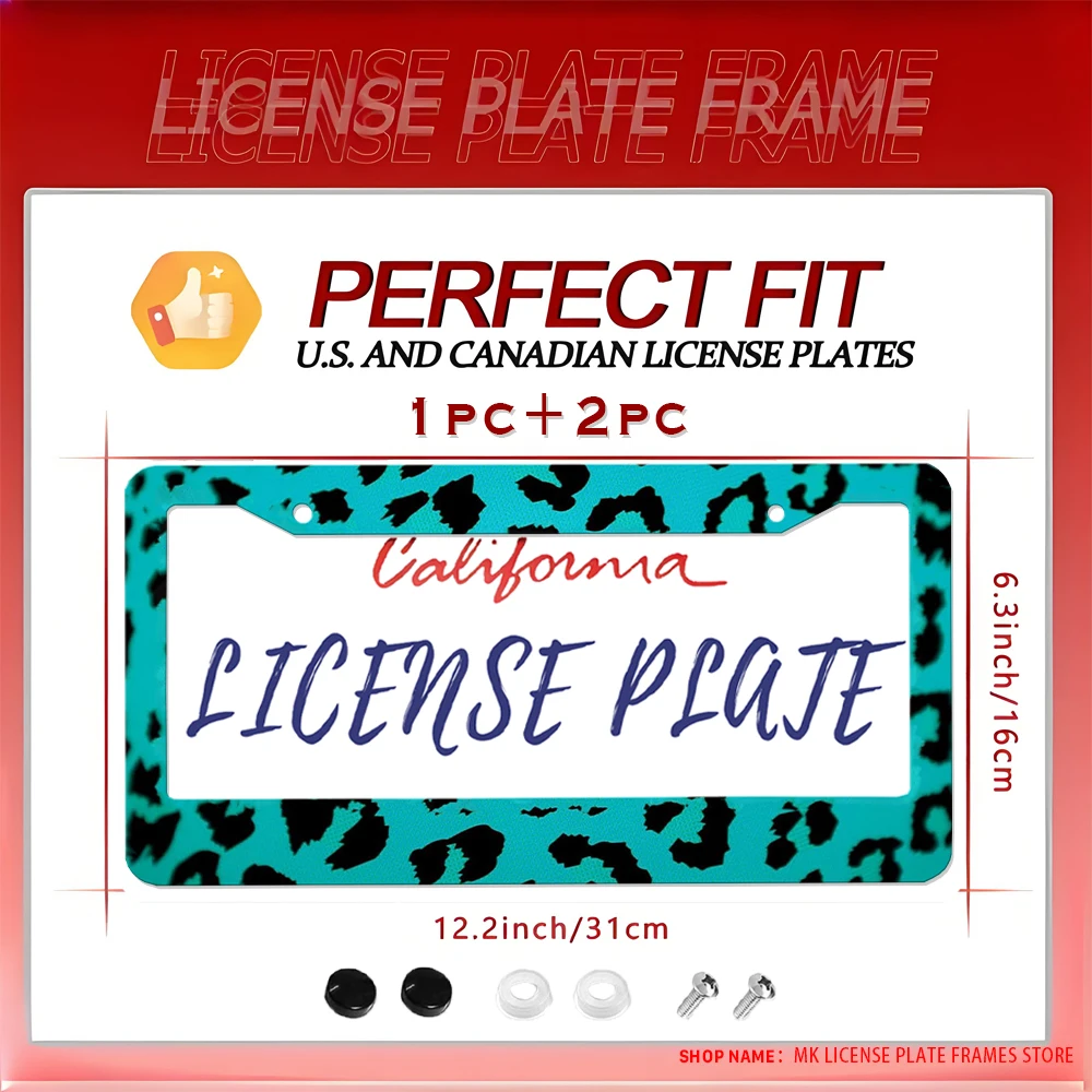 

Алюминиевая рамка номерного знака с бирюзовым принтом гепарда и 2 отверстиями с комплектом винтов, забавный и новый подарок для украшения автомобиля, 6x12 дюймов
