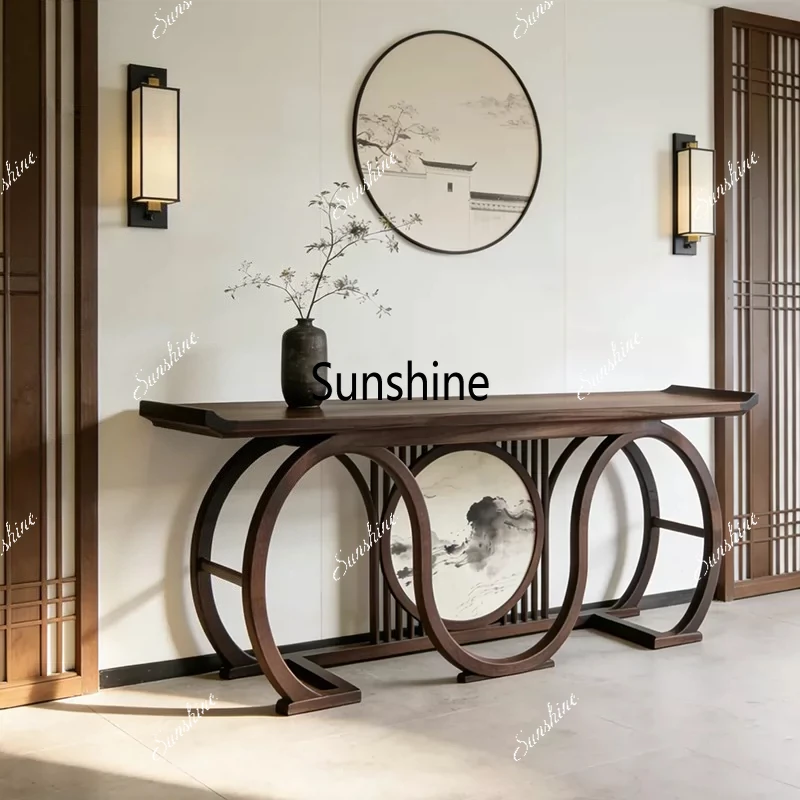 

Zen entrance cabinet new Chinese entrance table living room solid wood warped head end view table