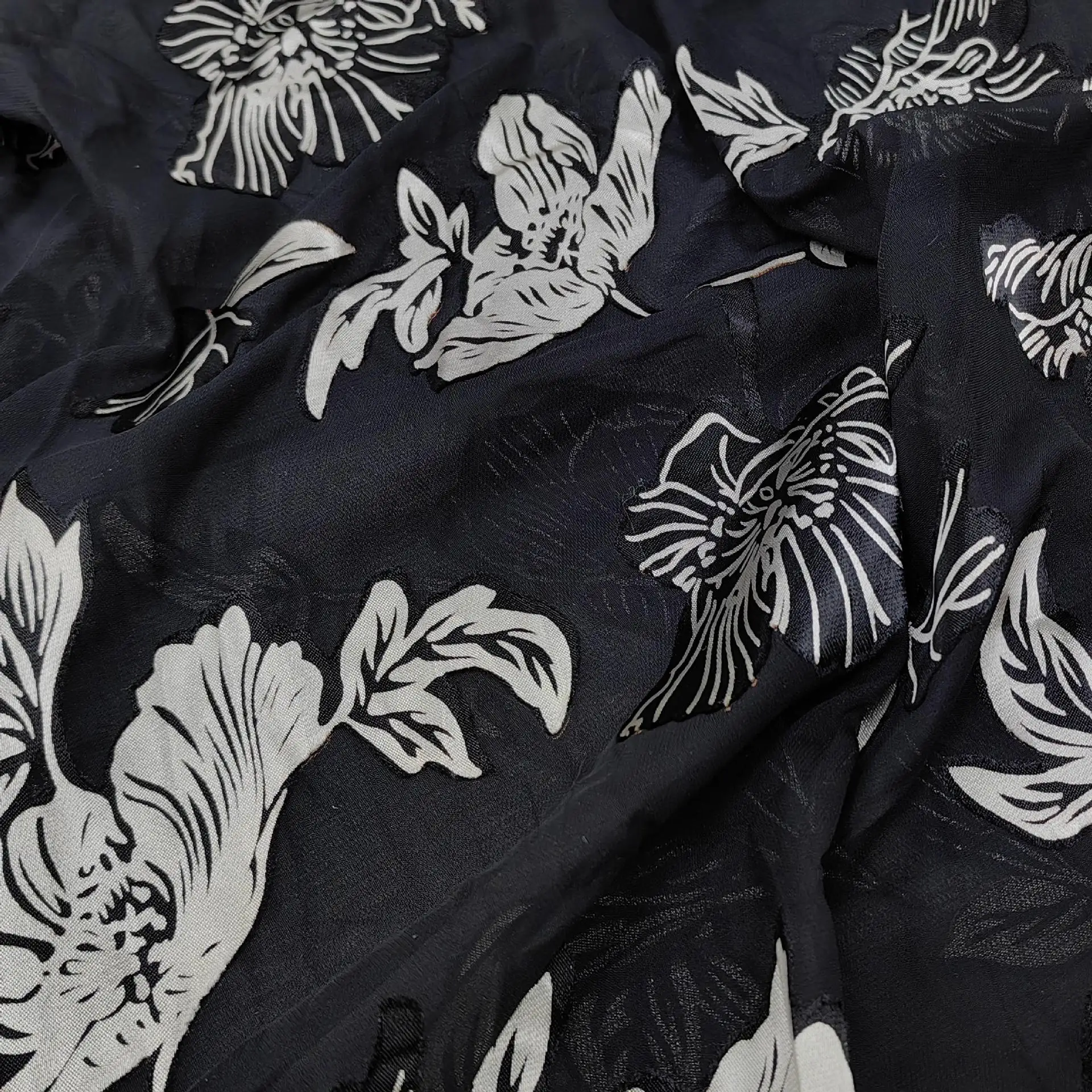 

Woven Brocade Sticky Velvet Printed Burnt out Burnt Flower Acid Printed Lustrine Velvet Fabric Nightdress Cheongsam