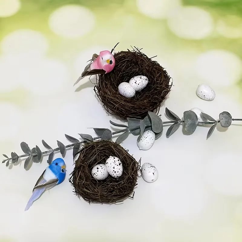 5pcs Wicker Bird'S Nests Artificial Wicker Nests DIY Craft Birdhouses Succulent Planters Bird'S Nest Props Artificial Plants