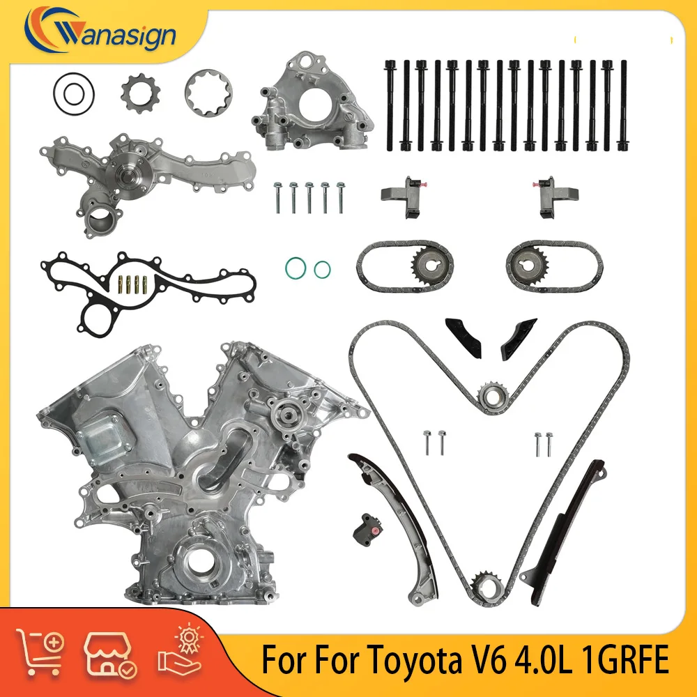 Engine Parts Timing Chain Cover Oil Water Pump Kit Fit 4.0 L V6 Gas 1GRFE For Toyota Tacoma 4Runner FJ Cruiser Tundra 4.0L