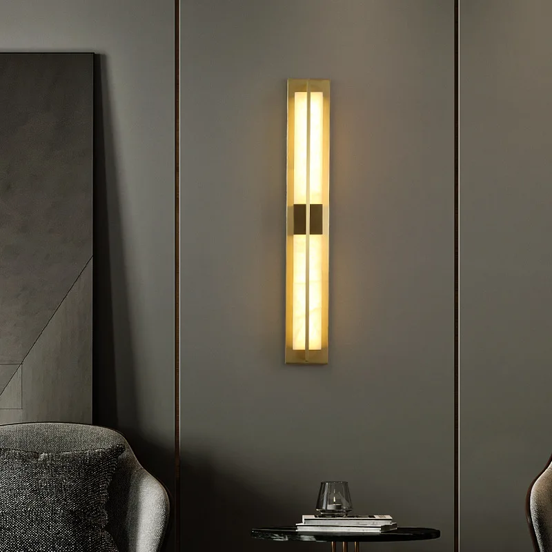 lamp rectangular natural marble wall light hotel corridor brass sconce