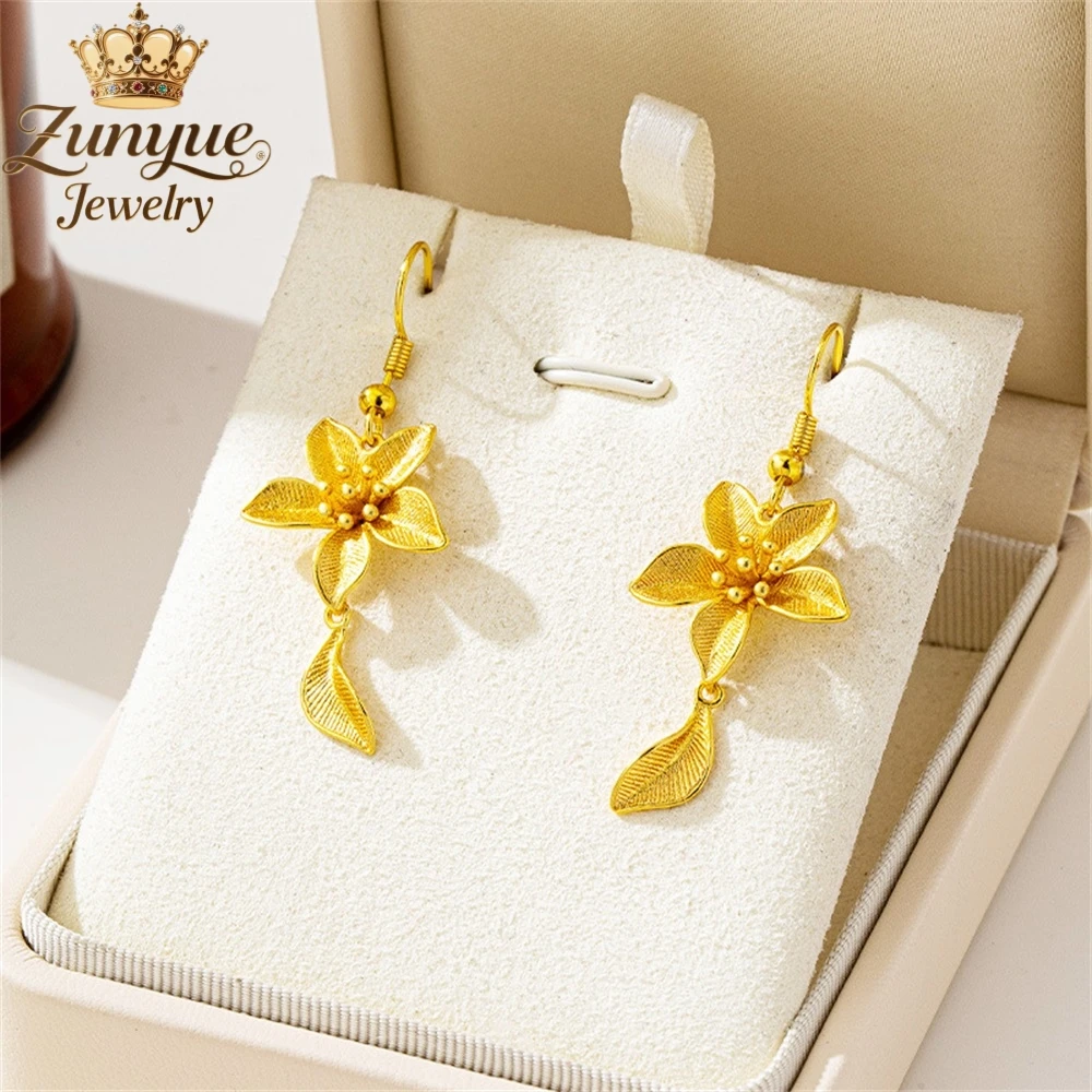 

High - End Sand Gold Flower Earrings Luxury Quality Jewelry Handicraft Fashion Jewelry Exquisite Popular Elegant Charms Gift You