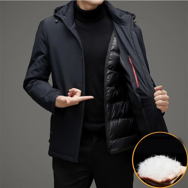 Chaqueta de plumón gruesa para hombre, forro interior desmontable, longitud media, negocios, mediana edad, invierno, nuevo