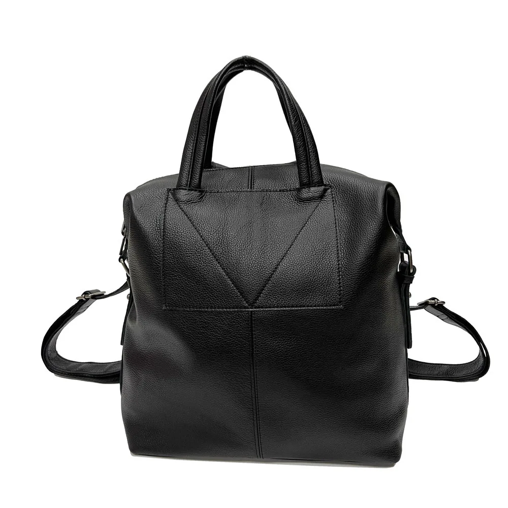 

New Genuine Leather Bag Korean Unisex Black Backpack Rucksack Simple Large Capacity Tote Travel Bag