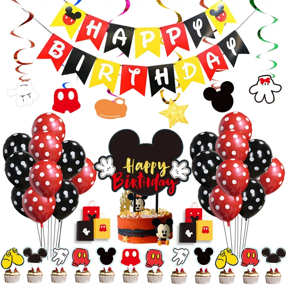 

Disney Classic Cartoon Disposable Tableware Mickey Mouse Theme Balloon Cake Decoration Children's Surprise Party Celebration