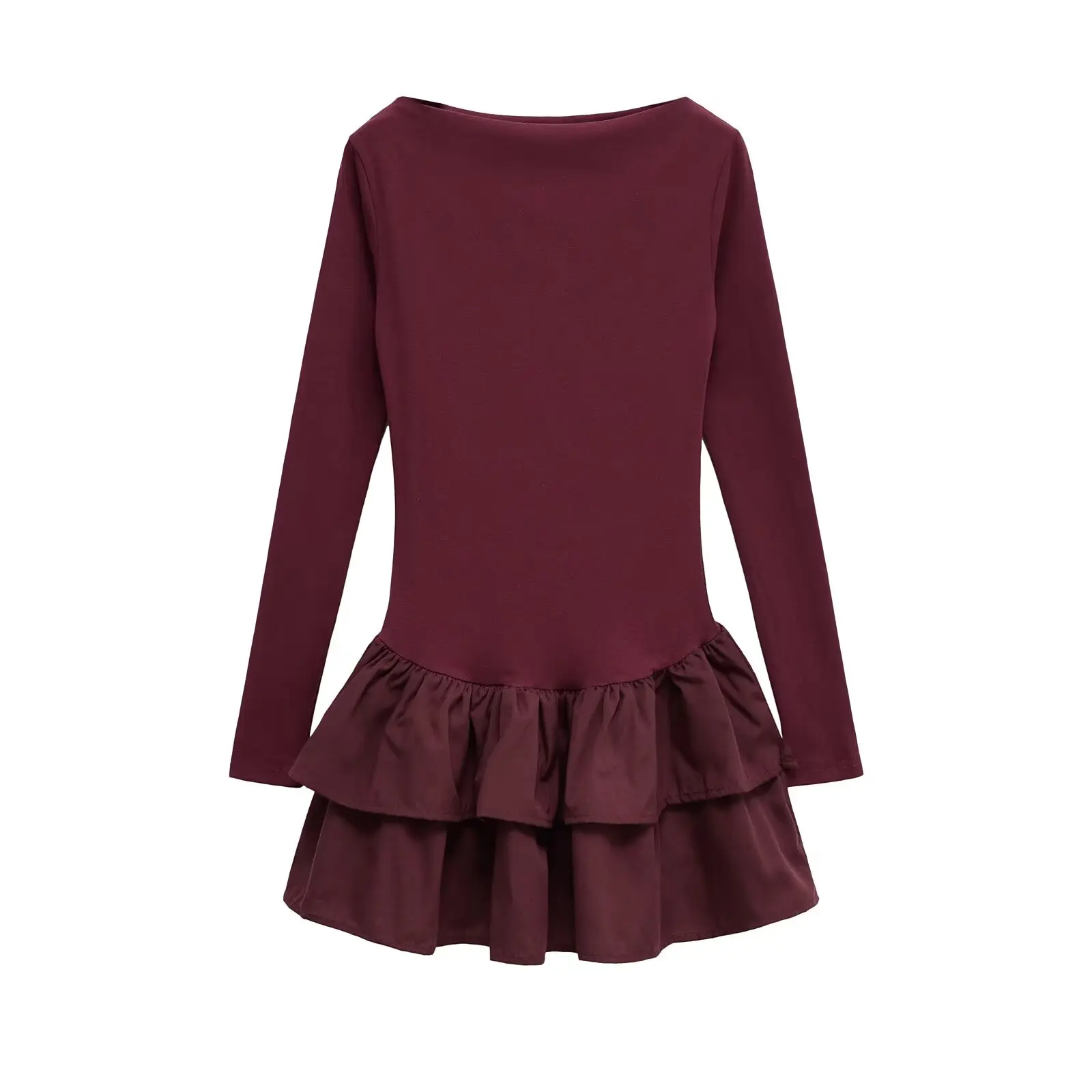 

BM&MD&ZA Womens Elegant Sexy Slim - fit Long - sleeved Knit Mini Dress with Cascading Ruffled Hem