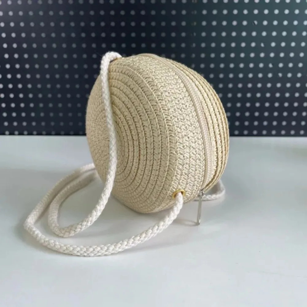 Bolso redondo pequeño y bonito para niños, bolso de paja tejido a mano para verano, bolso bandolera de tendencia a la moda para mujer, Mini monedero, bolsos de mano