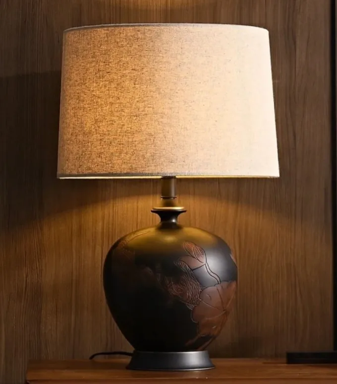 Chinese Retro Simple Interior Decoration Bedside Lamp Dining-Table Desk Custom Ceramic Desk Lamp