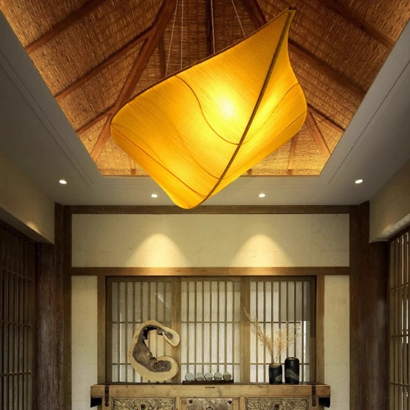 

Modern new Chinese style leaf pendant light, simple and creative restaurant, tea house, living room, bedroom, fabric LED light