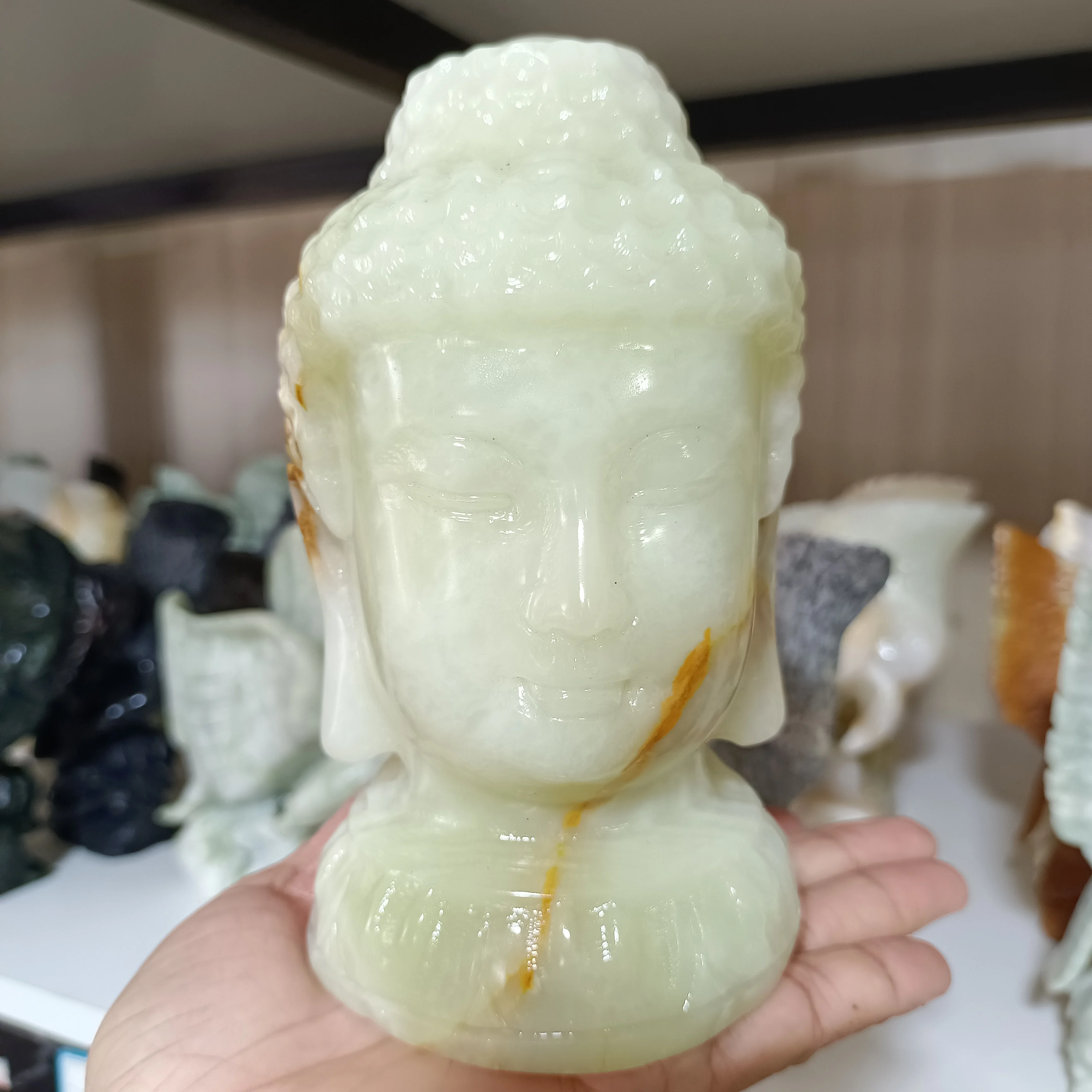 

Natural Afghan Jade Buddha Head,Quartz Crystal Ore Carved Buddha Head,Mineral Reiki Healing Stone,Home Peace Decoration