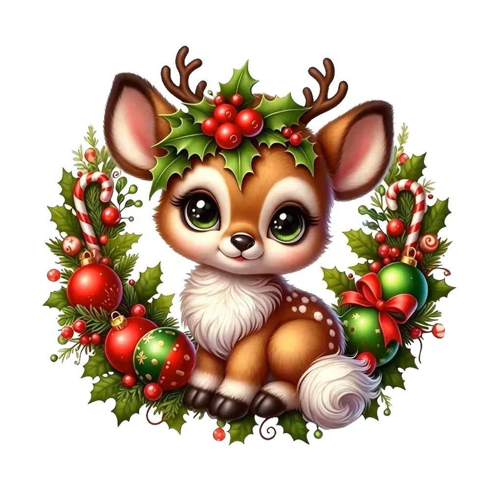 OZ3986#Christmas Theme Fawn Wreath,Decal Stickers, Art Wall Decal For Home, Cabinet, Refrigerator, Door, Toilet, Decoration