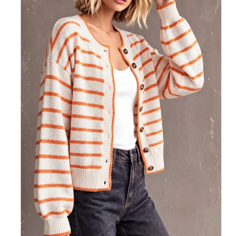 MsChuh Casual Cardigans All-match Loose Simple Style Sweater Comfortable Simple Style All-match Commuting Homewear Daily Striped