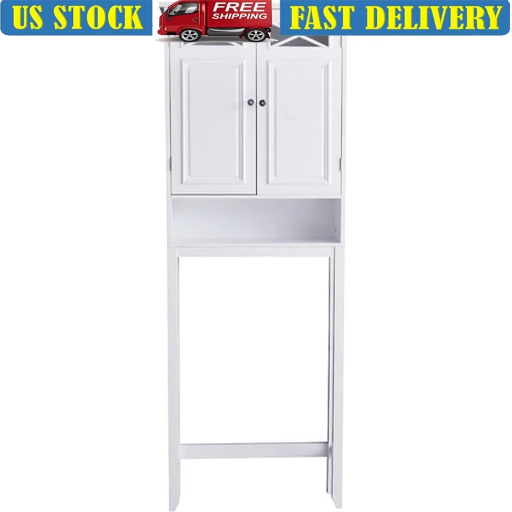 

Over the Toilet Bathroom Storage Cabinet Adjustable Shelves White Finish Space Saver Organizer Durable MDF Easy Assembly Indoor