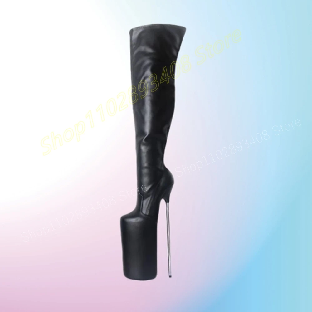 Pole Dance Waterproof Over the Knee Boots Black Patent Leather Sexy Metal Stiletto High Heel Fashion Women Shoes Para Mujere