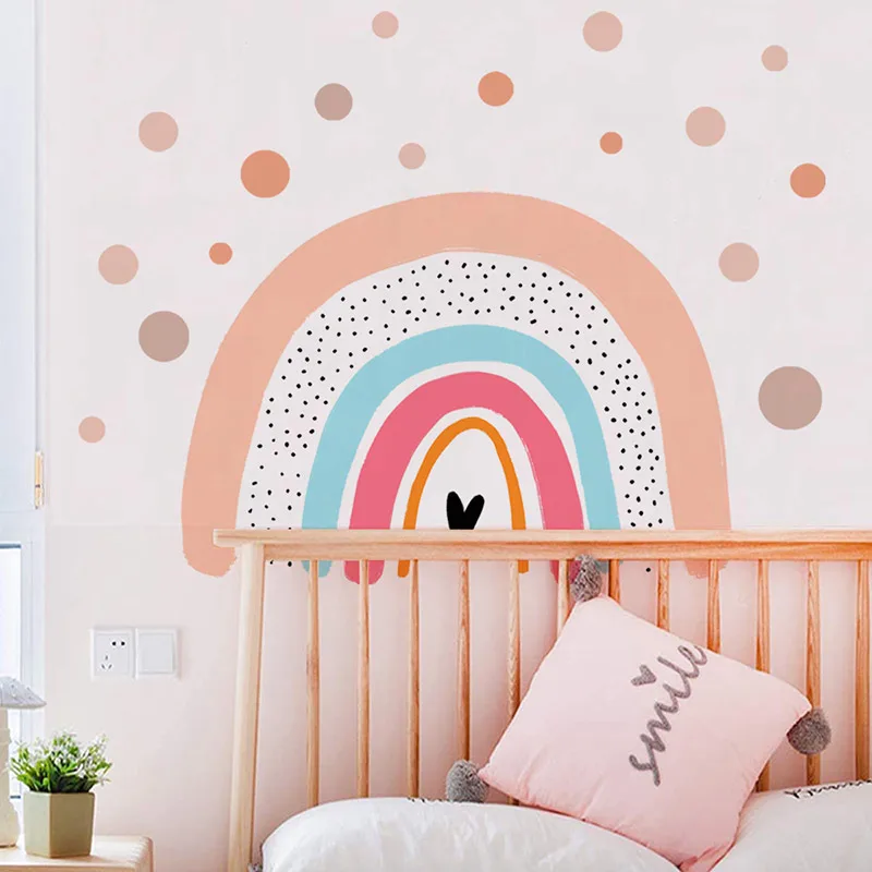 76x60cm Love Rainbow Wall Stickers Classical Pattern PVC Decals Eco-friendly Sticker for Nursery Kids room Girls Bedroom Decor