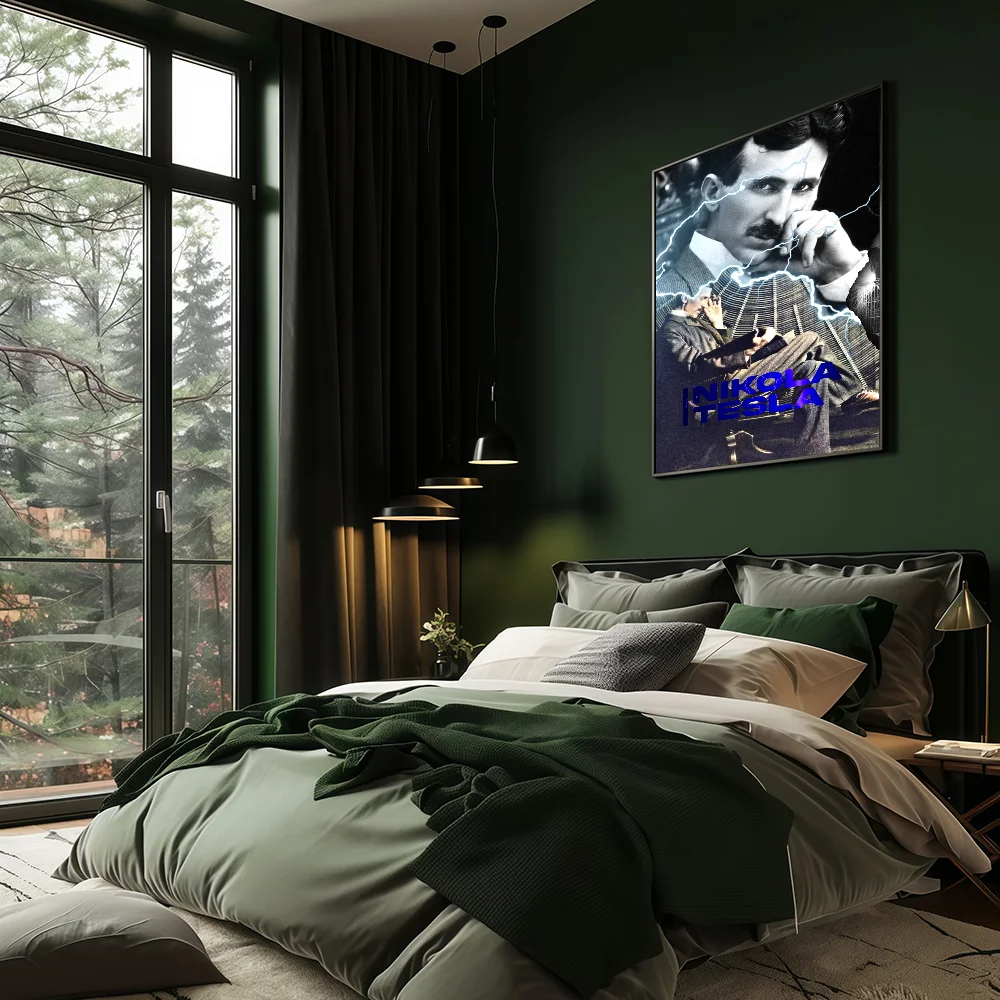 العلماء المشهورين نيكولا تيسلا ورق أبيض ملصق مقاوم للماء ورقة ملصق مقهى بار الفن الجمالي طلاء جدران