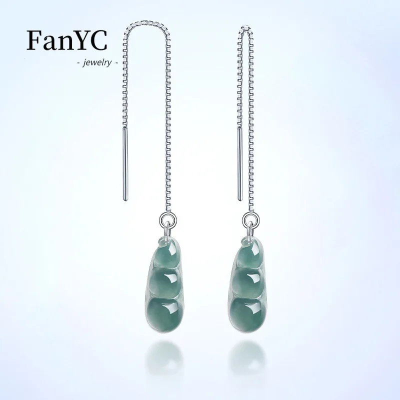 

Myanmar A-goods Jadeite Blue Water Four Seasons Bean Ear Wire S925 Silver Inlaid Fashion Simple Ice Jade Earrings Ladies Gift