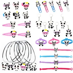 Cartoon Panda Party Gift Animal Rubber Bangle Bracelet Keychain Bookmarks for Kids Birthday Party Decoration Favors Baby Shower