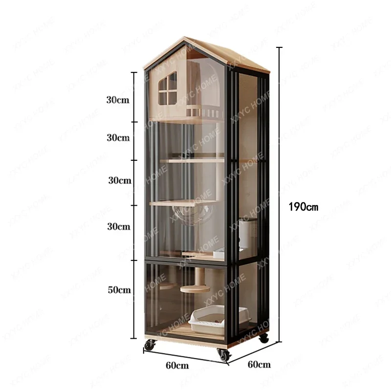 Cat villa with toilet cat litter box integrated solid wood panoramic glass household