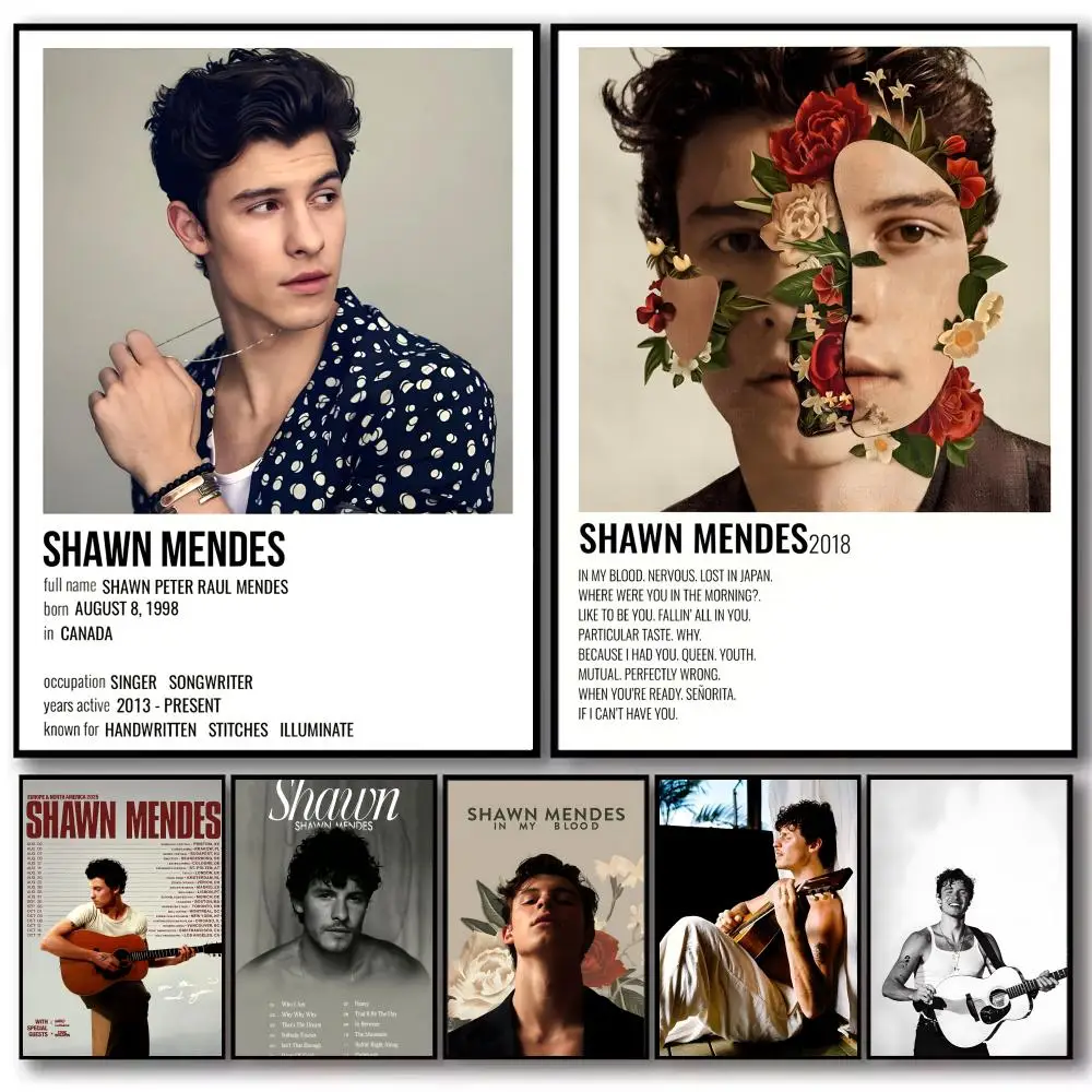Pop Singer Music Album S-Shawn Mendes Poster Decorative Wall Art Stickers Mural Photo Print for Home Living Room Hallway Decor