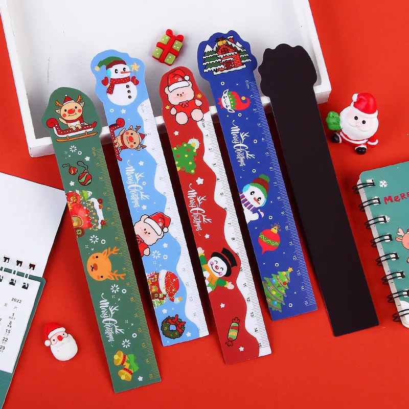 Christmas Cartoon Reindeer Magnetic Soft Ruler 15cm Cute Flexible Measuring Straight Ruler Creative Kids School Stationery Gift