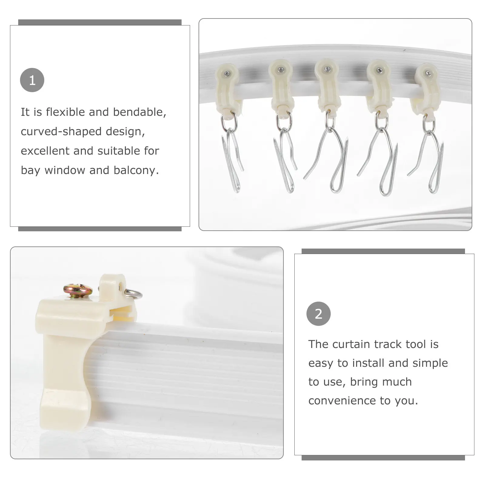 1Set Flexible Curtain Rail Track Premium Material Smooth Silent Operation Curved Shape for Bay Window Balcony Ceiling Mounting