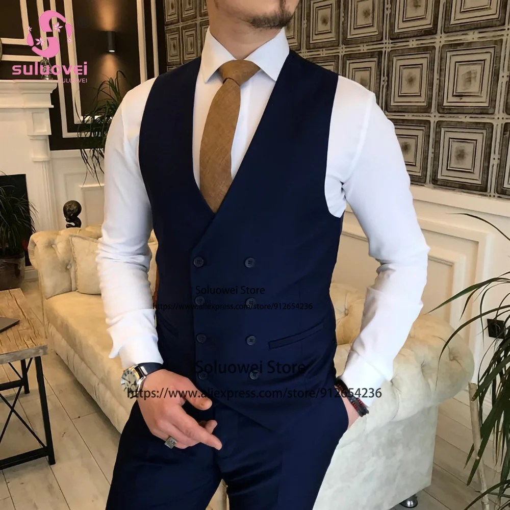 Fashion Groom Wedding One Button Tuxedo Slim Fit 3 Piece Jacket Vest Pants Set Business Blazer Formal Peaked Lapel Suits For Men