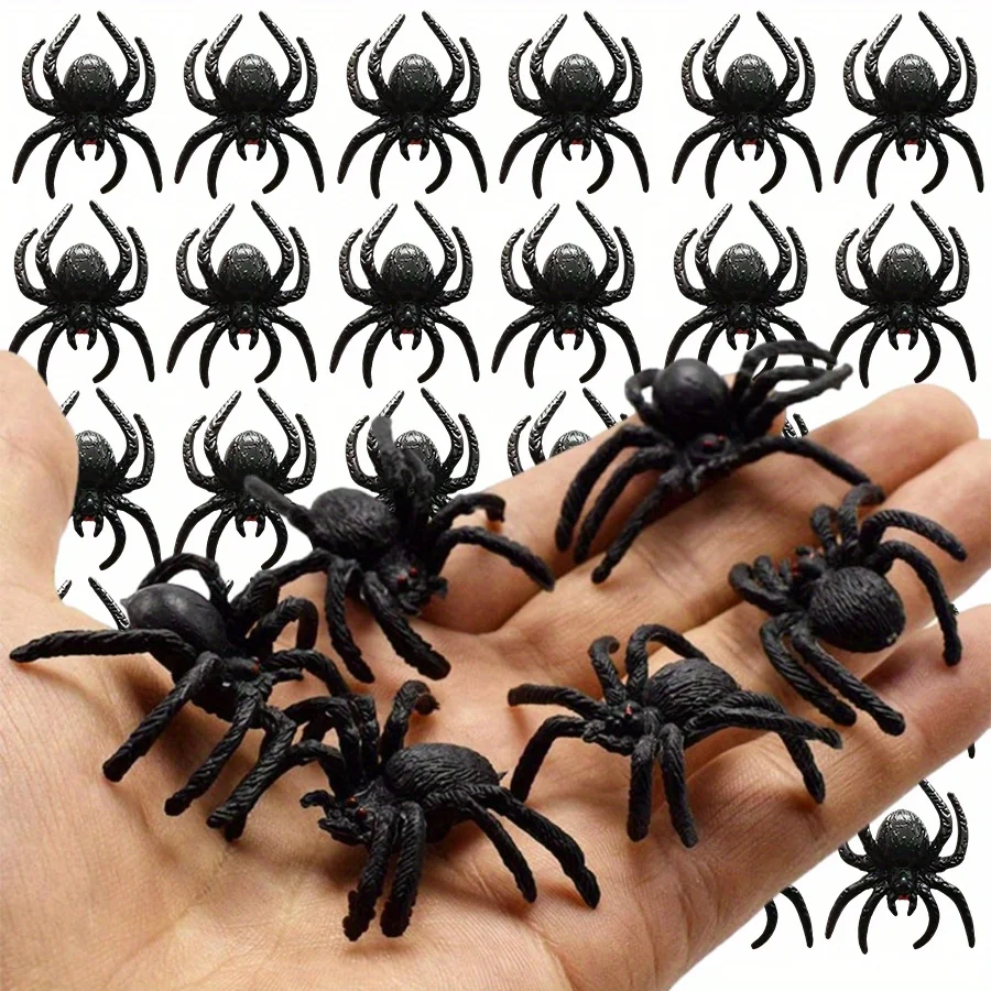 48 Uds. De juguetes de araña de plástico realistas, accesorios de broma de Halloween, decoraciones divertidas de Halloween de tamaño pequeño JXB