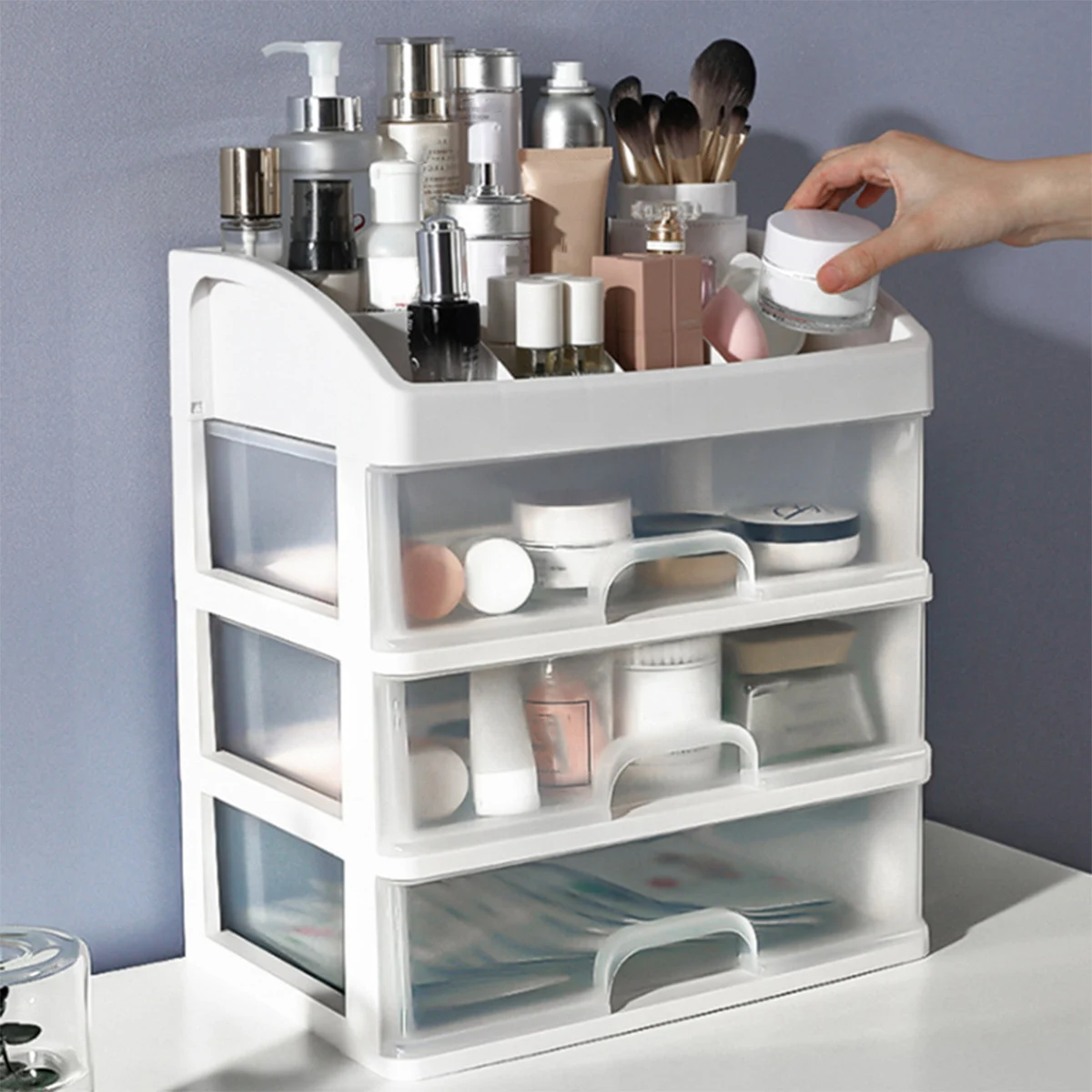 Dressing Table Storage Rack Practical Transparent Plastic Four Layer Three Drawer Desktop Drawer Style Cosmetic Storage Box