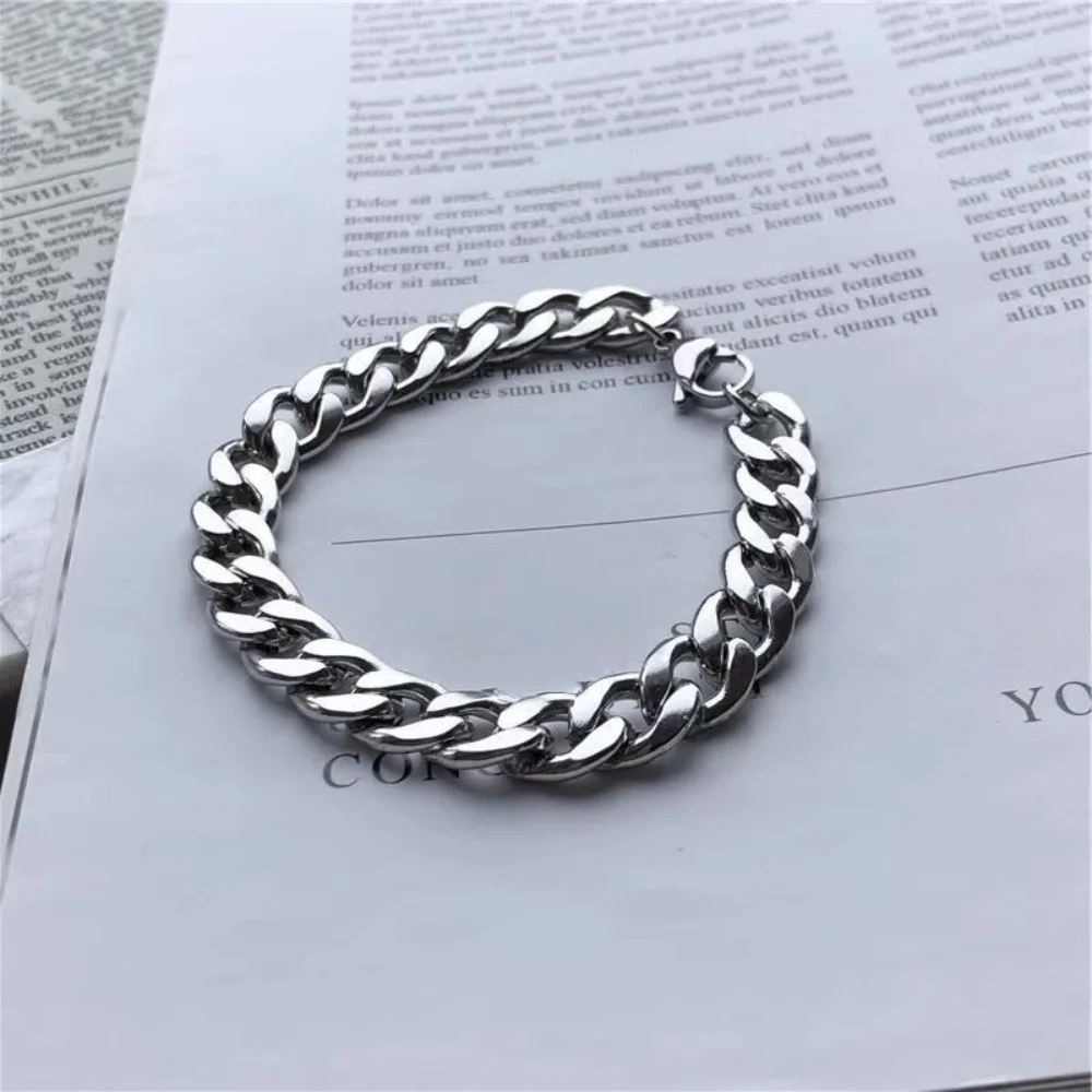 10mm Hip-Hop Dicke Kubanische Kette Herrenarmband Einfaches Silberfarbenes Edelstahlarmband Retro Mode Schmuck Trend Accessoire – Detail 5