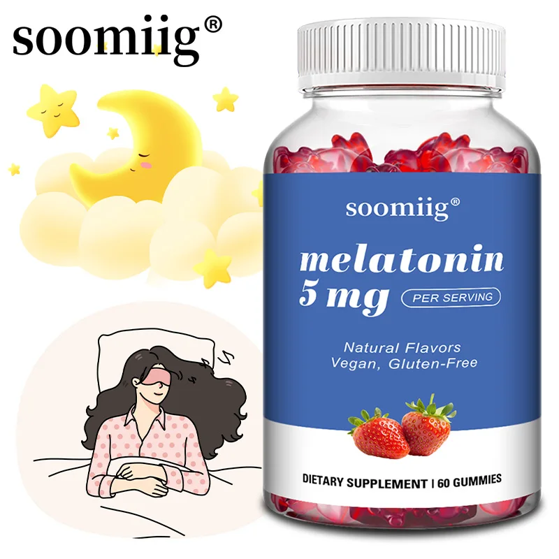 Soomiig Melatonina 5 mg, suplemento dietético para el sueño, 60 gomitas con sabor natural, contiene melatonina - Suplementos saludables para el sueño