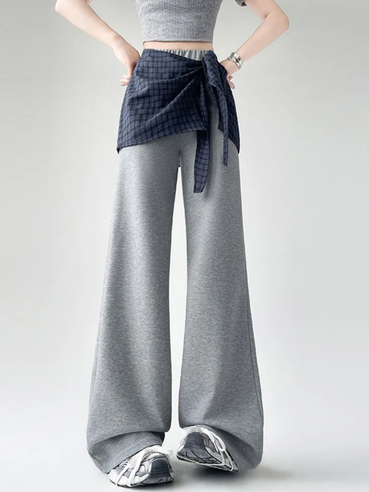 

Весенне-летние вязаные брюки-клеш для женщин, свободного кроя, с высокой талией, в стиле ретро, узкие, в клетку, повседневные брюки-палаццо