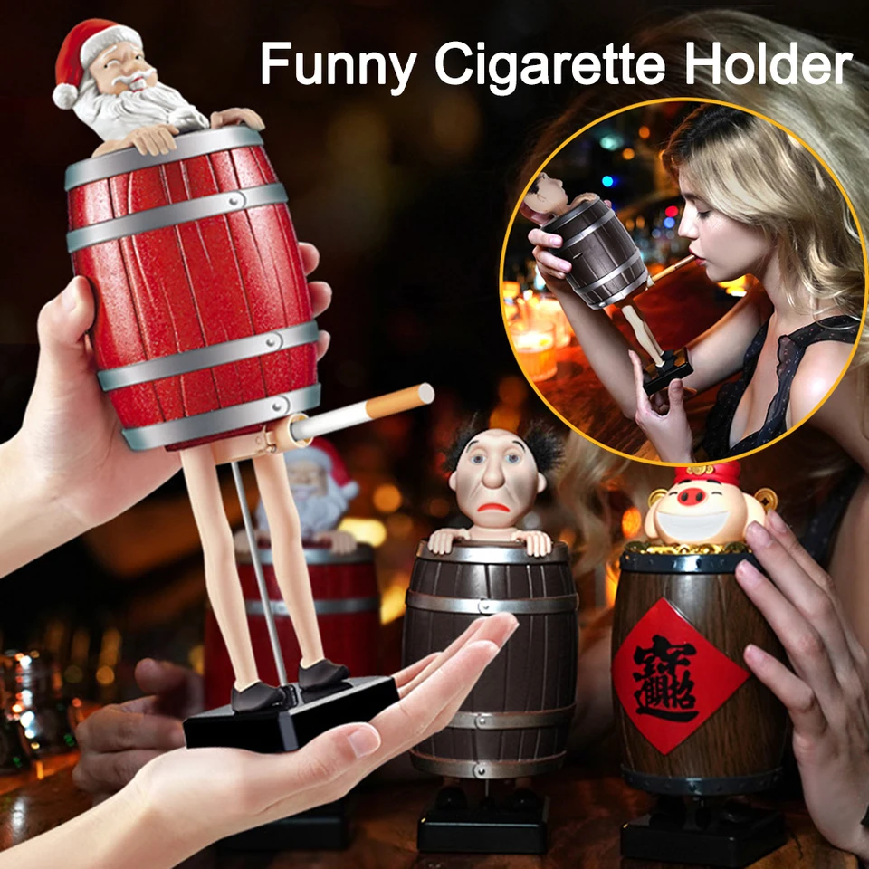 funny cigarette box Funny Cigarette Holder Strange Uncle Santa Wooden Barrel Cigarette Box  Creative Spoof Reusable for Father Boyfriend Husband Gift