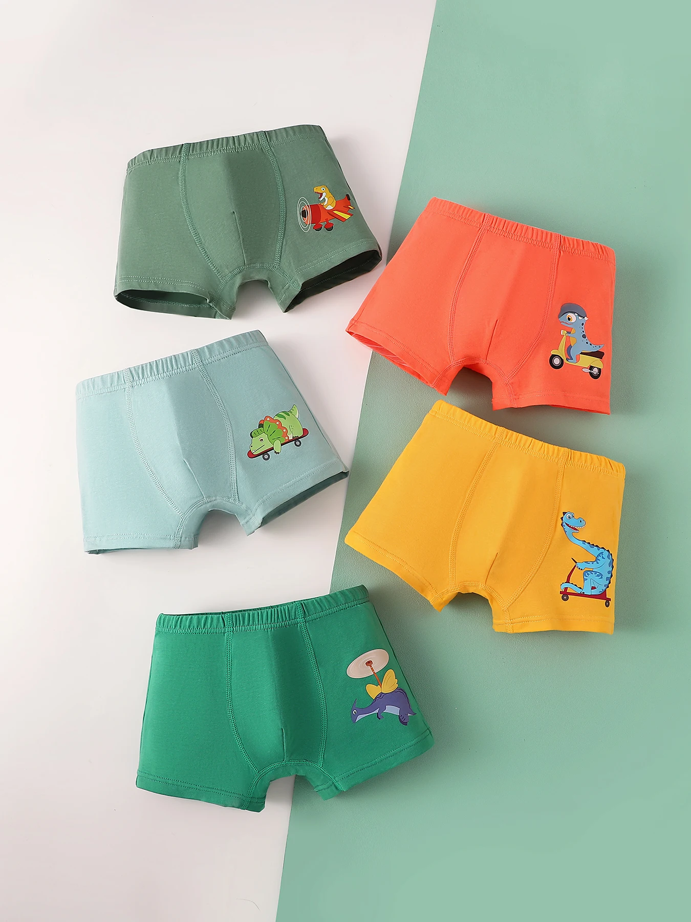 5pcs Kid Boys Underwear Soft Breathable Cartoon Dinosaur Pattern Comfy Boxers Briefs Multiple Colors Accessible