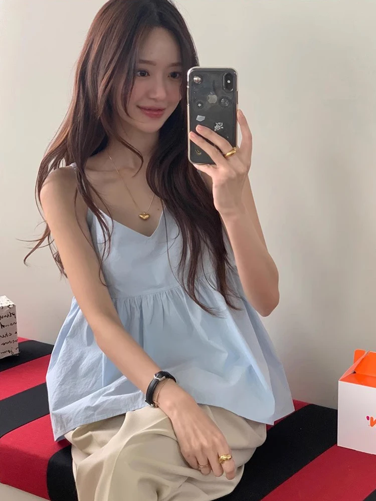  Blue Camisole Women's Summer New Design Sense  Loose All-Match Outer Wear Sleeveless Top