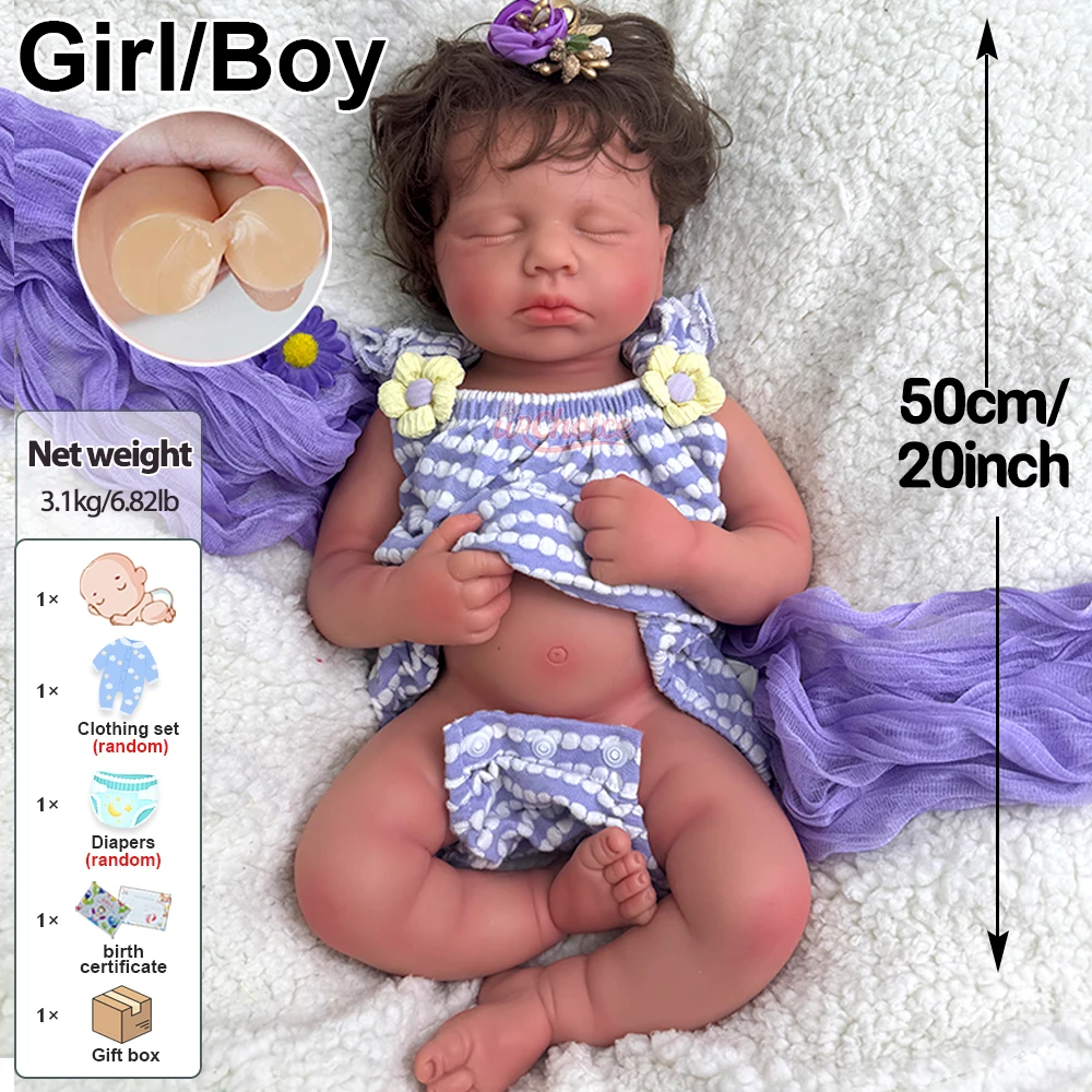 20 polegadas pode abrir a boca de silicone sólido renascido bebê menina/menino Loukou com boneca de pele 3D realista do cabelo para presente de jogo de papel educacional