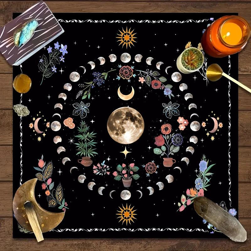 1PC Moonlight Flower Tarot Card Table Cloth, Altar Card Mat, Witchcraft Astrology Supplies Decorative Card Mat