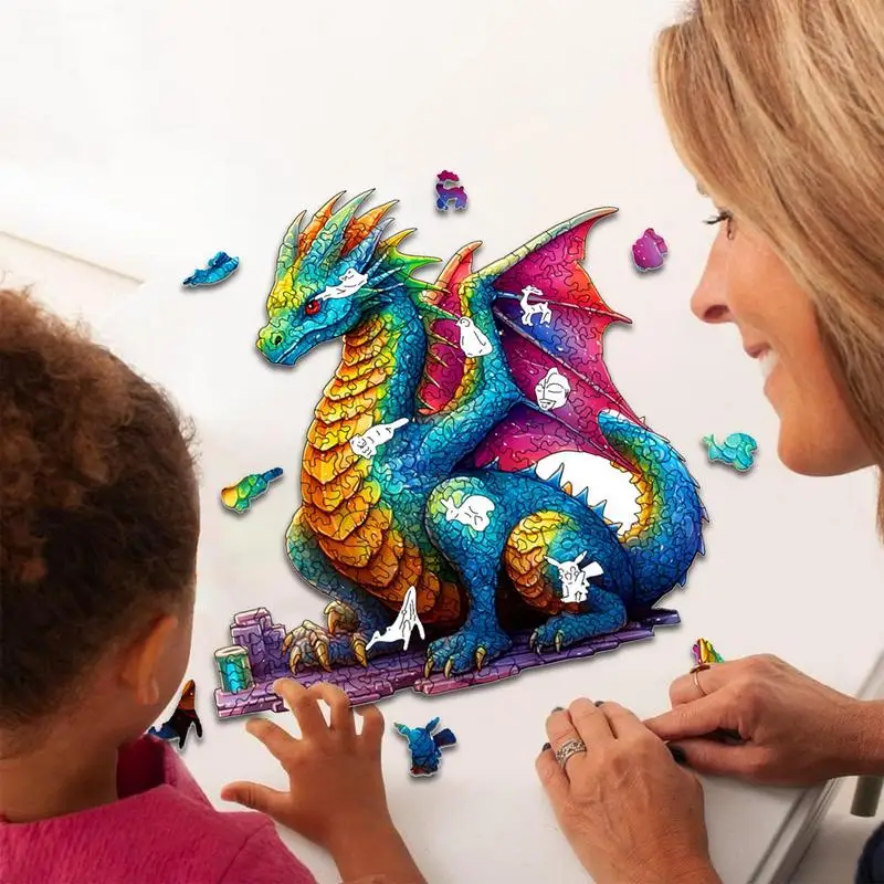 3D Animal Shaped Puzzle para Aprender Jogos, Quebra-cabeça De Madeira Com Padrão De Dragão, Brinquedos Motores Finos