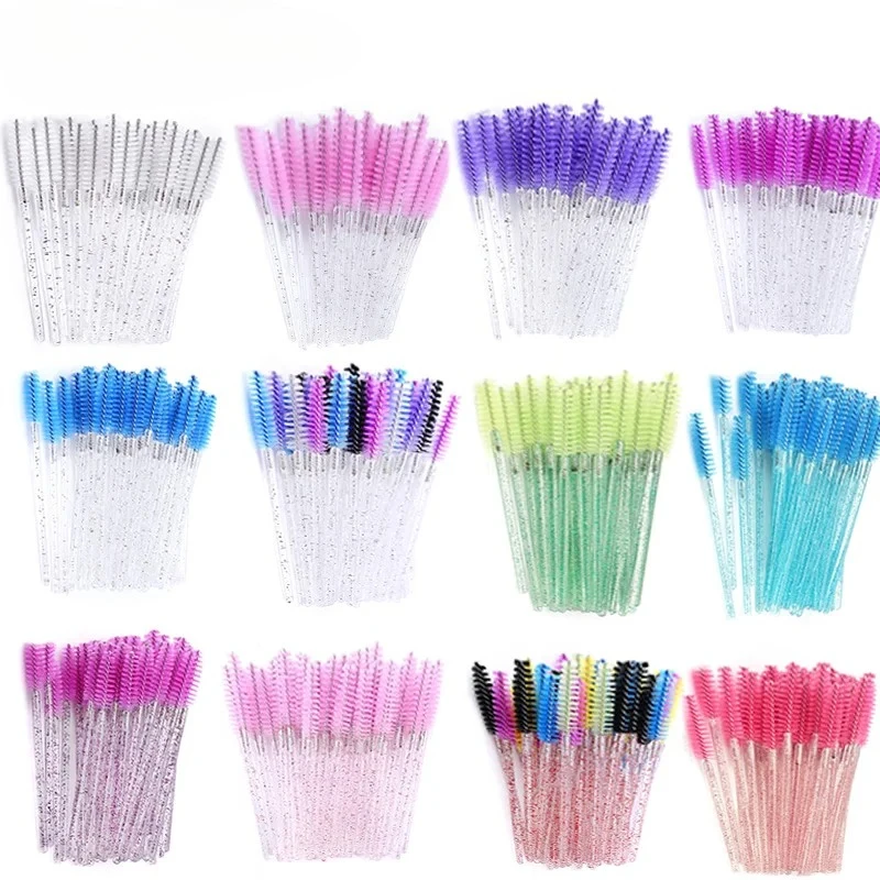 50 pièces Extension de cils baguette à sourcils outils de maquillage brosses jetables tête douce brosse à sourcils en cristal cils Mascara brosse cils
