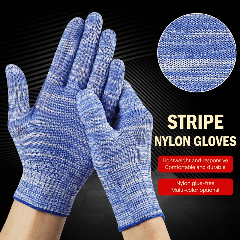 1Pair Nylon Non-Slip Working Gloves Stripe Gardening Gloves Housekeeping Gloves For Yard Cleaning Planting Working