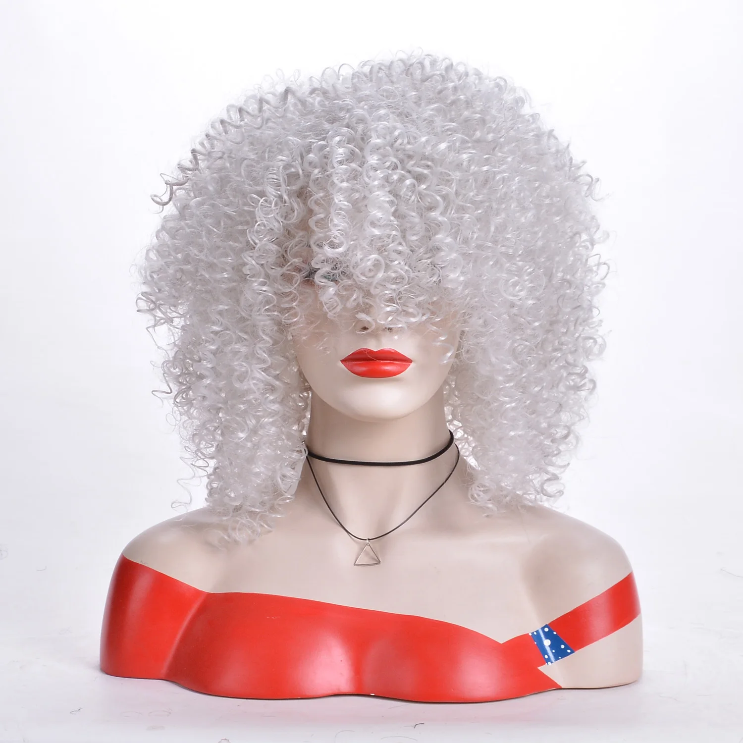 Fashion Women Synthetic Wig Short White African Roll Wig African Women Party Bangs or cosplay Wig for Everyday