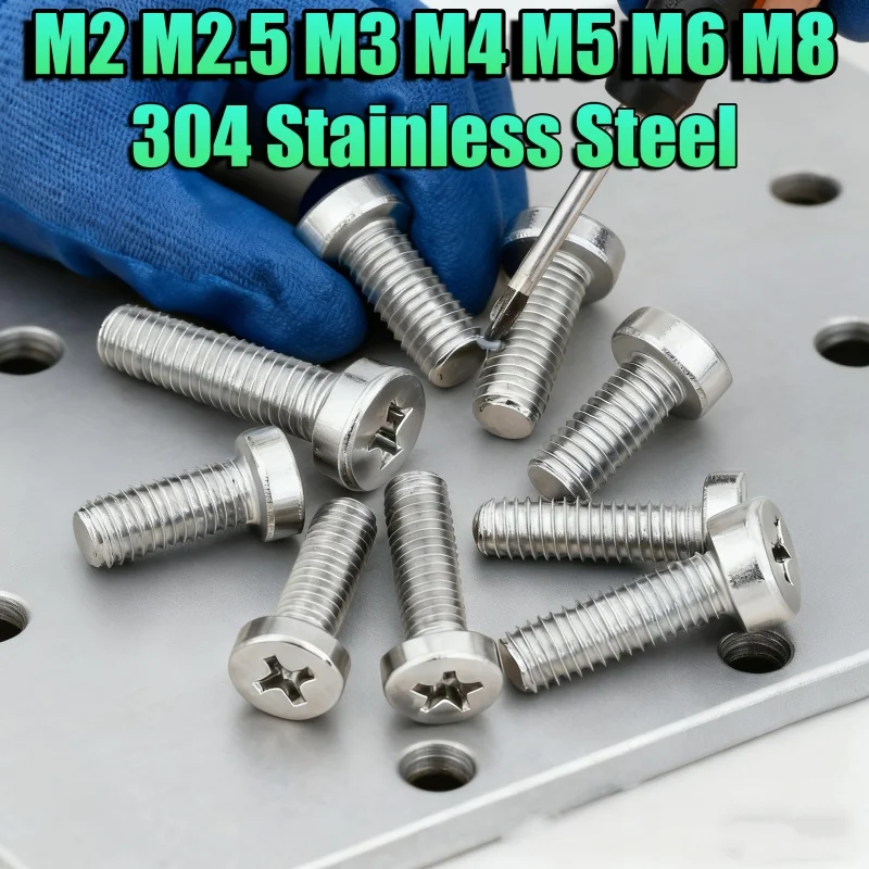 M2 M2.5 M3 M4 M5 M6 304 Stainless Steel Phillips Thin Low Short Profile Head Cap Screw Cross Cap Head Round Head Screw Bolt