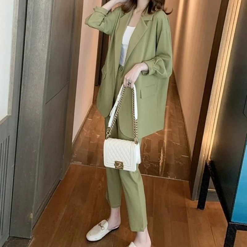 Womens 2 Pant Sets Green Outfit Baggy Two Piece Set Pants for Women Blazer and Trouser Suit New In Matching Groups Casual Tailor