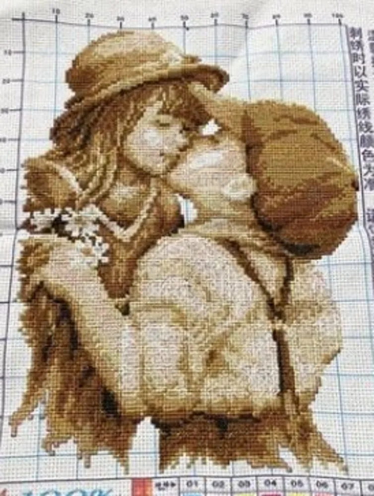 

[finished product] Hand embroidered cross stitch finished product First kiss Love Childhood 30 * 40 cm